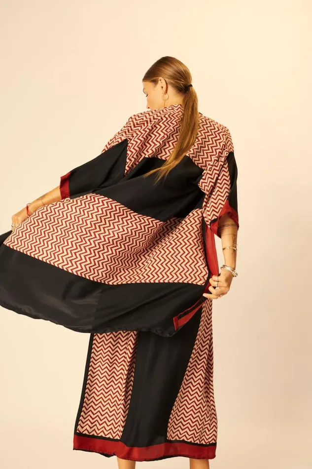 Women Natalie Martin Tops Lennon Kimono Block Zigzag Noire