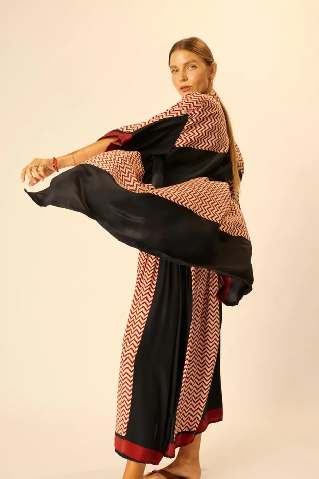Women Natalie Martin Tops Lennon Kimono Block Zigzag Noire