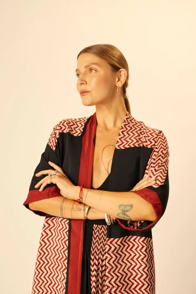 Women Natalie Martin Tops Lennon Kimono Block Zigzag Noire