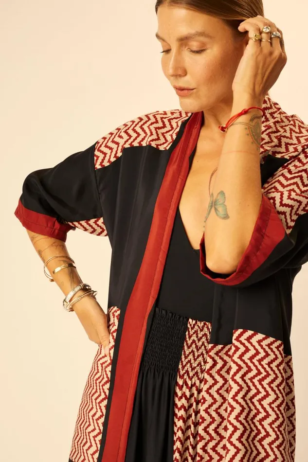 Women Natalie Martin Tops Lennon Kimono Block Zigzag Noire