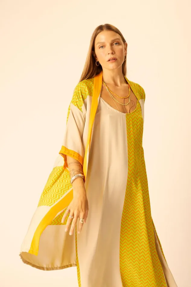 Women Natalie Martin Tops Lennon Kimono Block Zigzag Tangerine