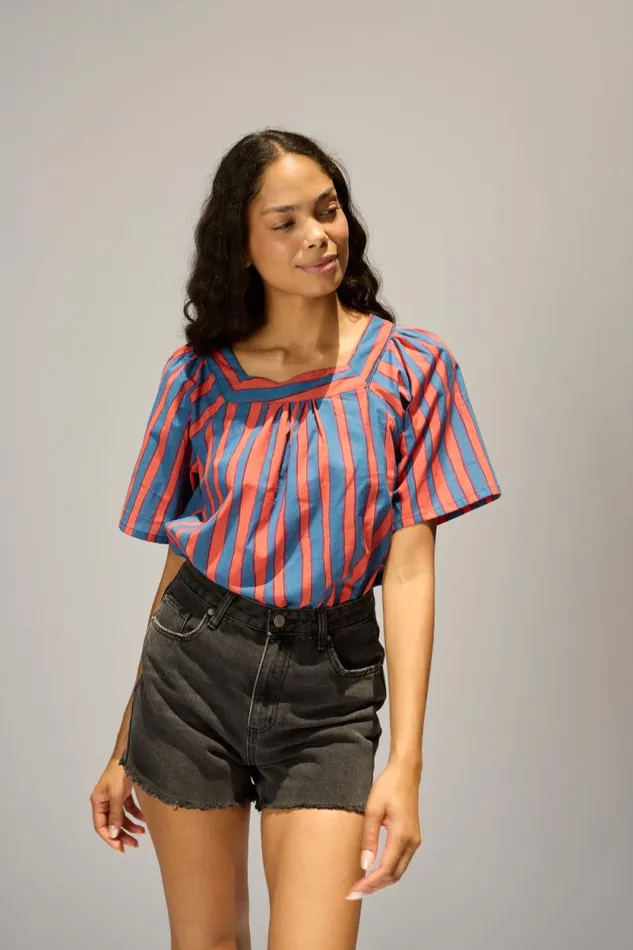Women Natalie Martin Tops Nikki Top Batik Stripe Blood Orange