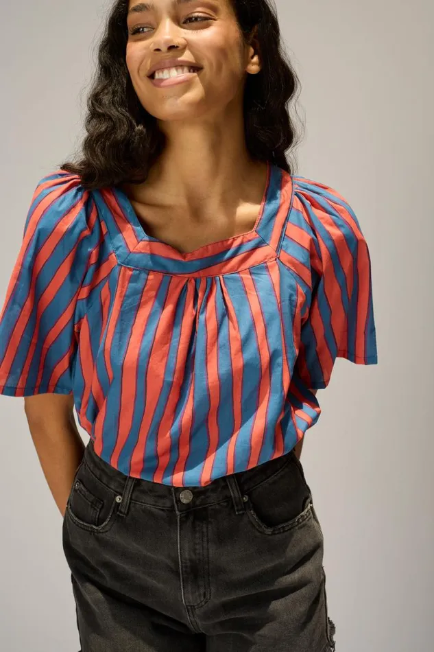 Women Natalie Martin Tops Nikki Top Batik Stripe Blood Orange