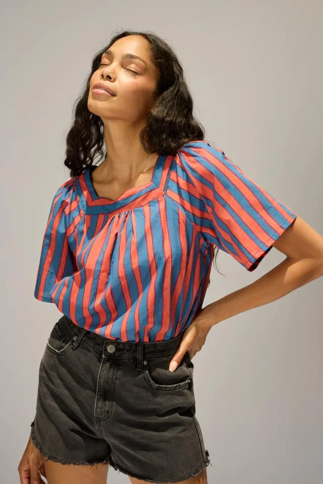 Women Natalie Martin Tops Nikki Top Batik Stripe Blood Orange