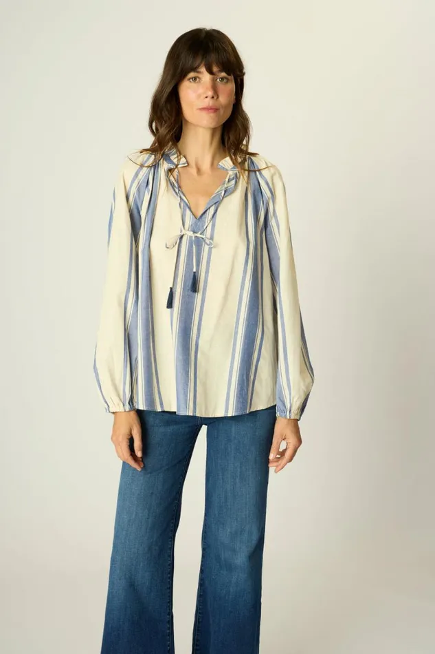 Women Natalie Martin Tops Penny Blouse French Stripe Blue