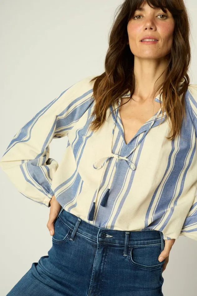 Women Natalie Martin Tops Penny Blouse French Stripe Blue