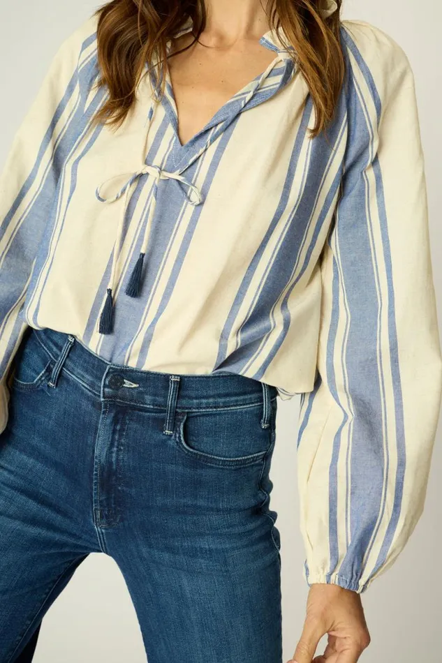 Women Natalie Martin Tops Penny Blouse French Stripe Blue