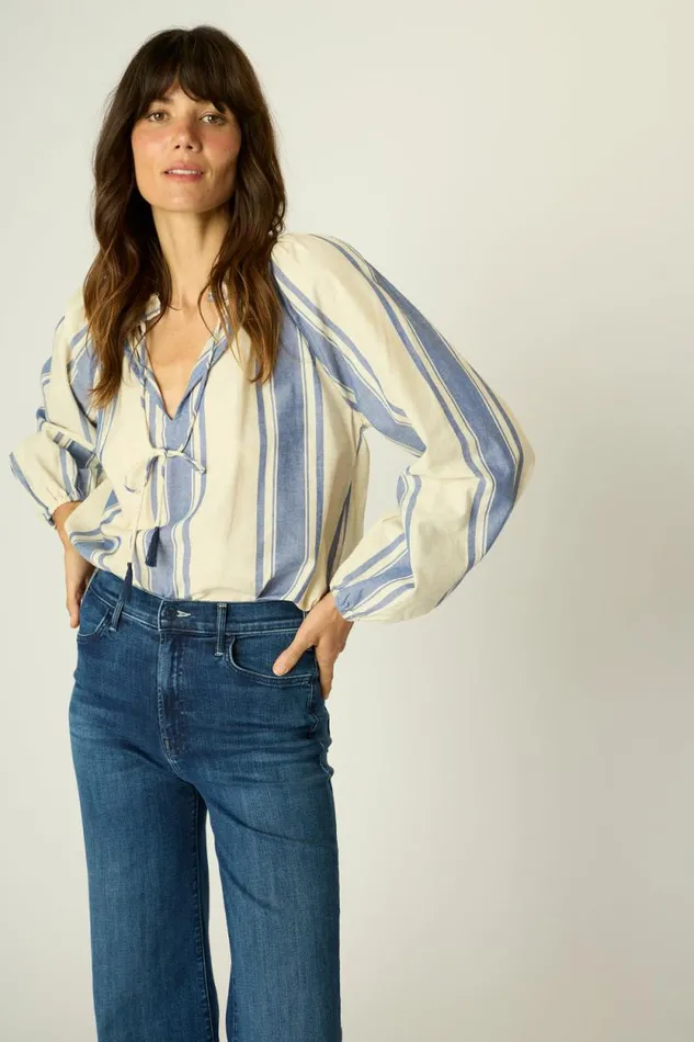 Women Natalie Martin Tops Penny Blouse French Stripe Blue