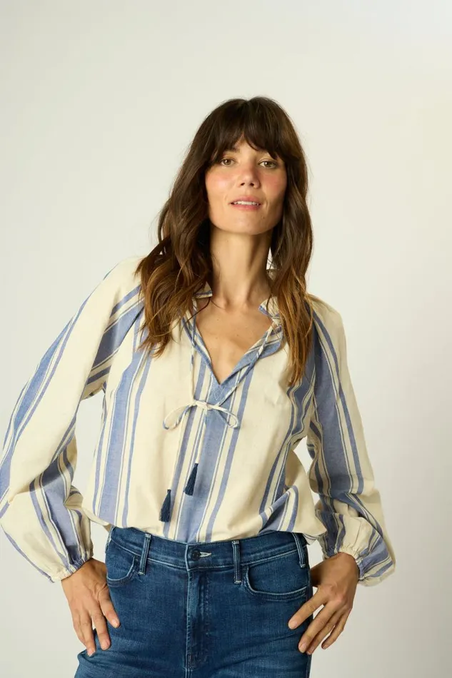 Women Natalie Martin Tops Penny Blouse French Stripe Blue