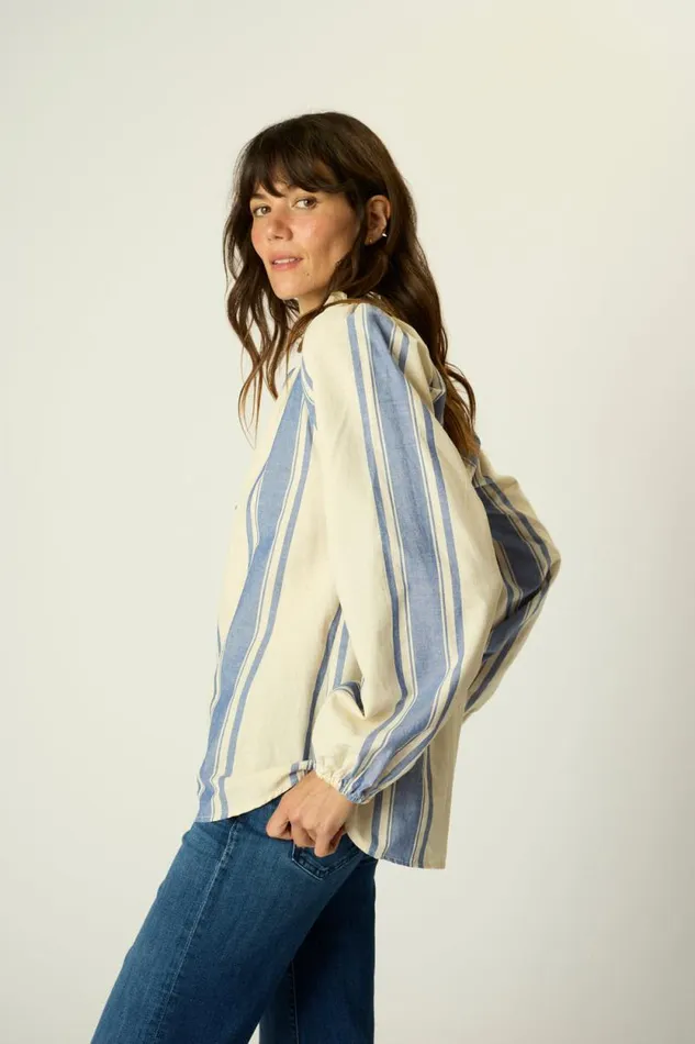 Women Natalie Martin Tops Penny Blouse French Stripe Blue