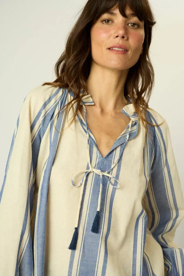 Women Natalie Martin Tops Penny Blouse French Stripe Blue
