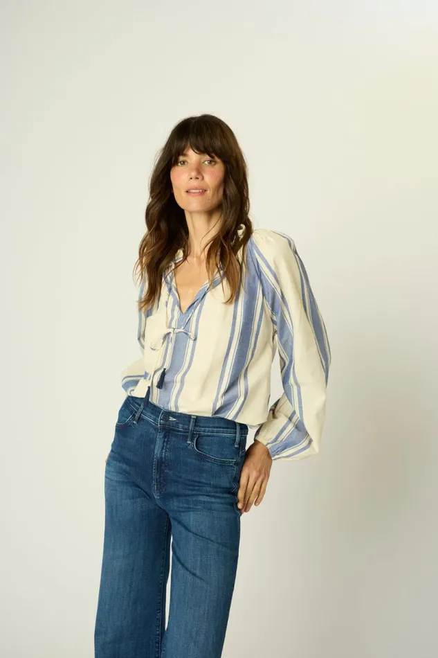 Women Natalie Martin Tops Penny Blouse French Stripe Blue
