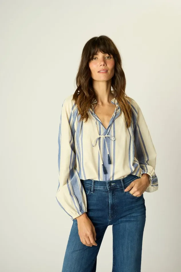 Women Natalie Martin Tops Penny Blouse French Stripe Blue