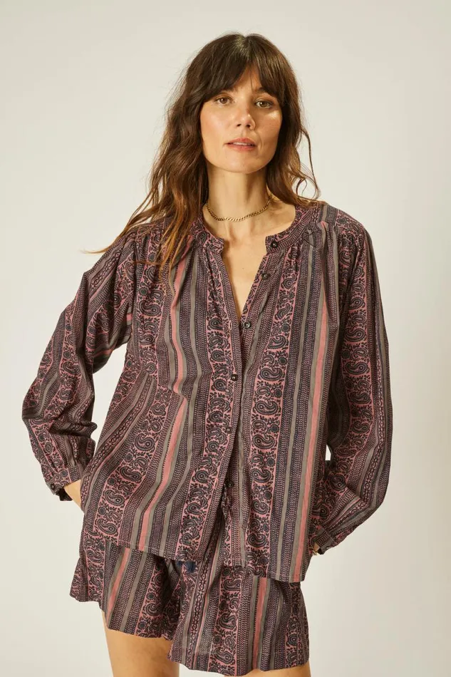 Women Natalie Martin Tops Tolan Shirt Paisley Stripe Heather