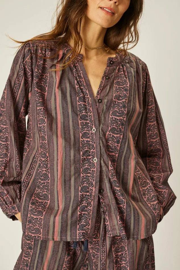 Women Natalie Martin Tops Tolan Shirt Paisley Stripe Heather