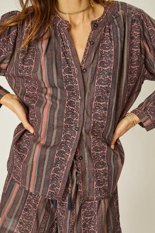 Women Natalie Martin Tops Tolan Shirt Paisley Stripe Heather