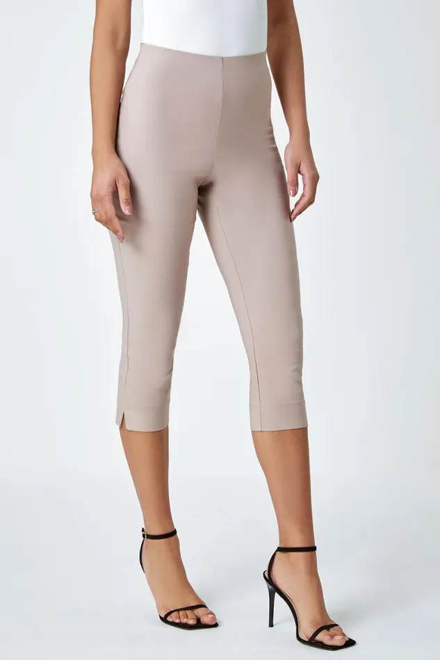 Women Natural Elastic Waist Stretch Cropped Trousers Roman Coords