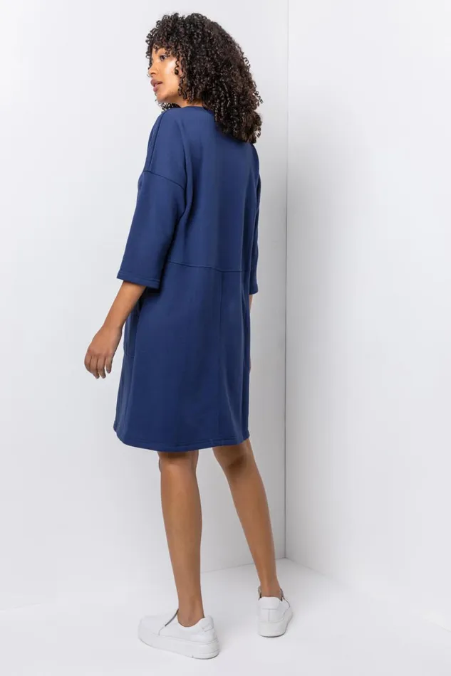 Women Navy Comfy Panel Pocket Dress Roman Dresses