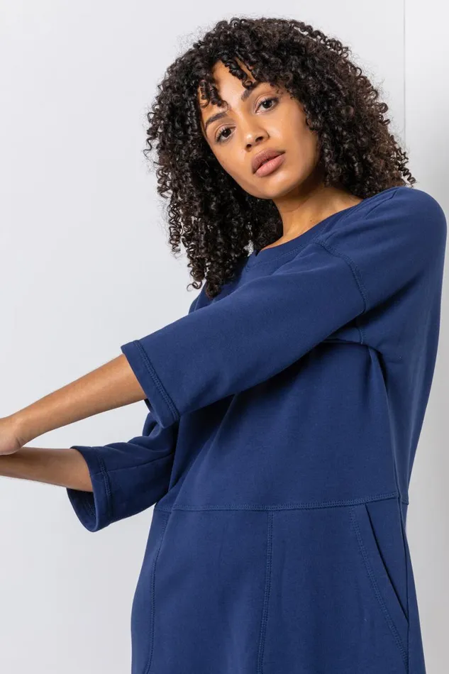 Women Navy Comfy Panel Pocket Dress Roman Dresses