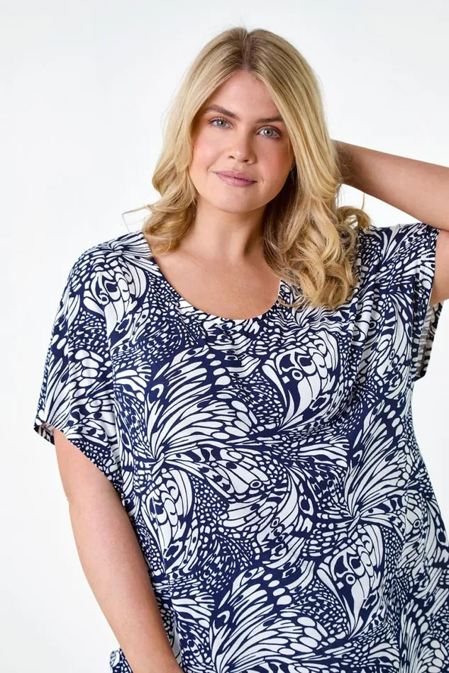 Women Navy Curve Butterfly Bar Back Stretch Top Roman Tops