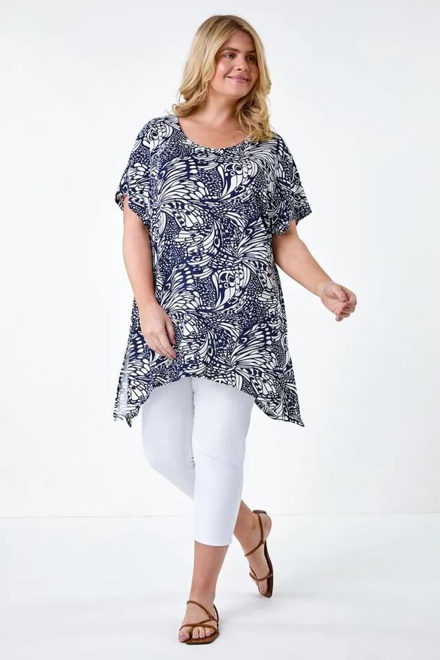 Women Navy Curve Butterfly Bar Back Stretch Top Roman Tops