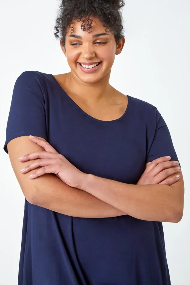 Women Navy Curve Plain Bar Back Stretch Top Roman Tops