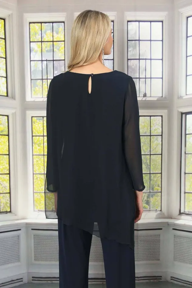 Women Navy Julianna Asymmetric Chiffon Sequin Top Roman Tops