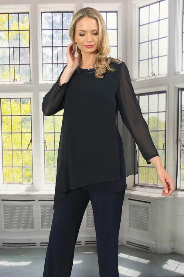 Women Navy Julianna Asymmetric Chiffon Sequin Top Roman Tops