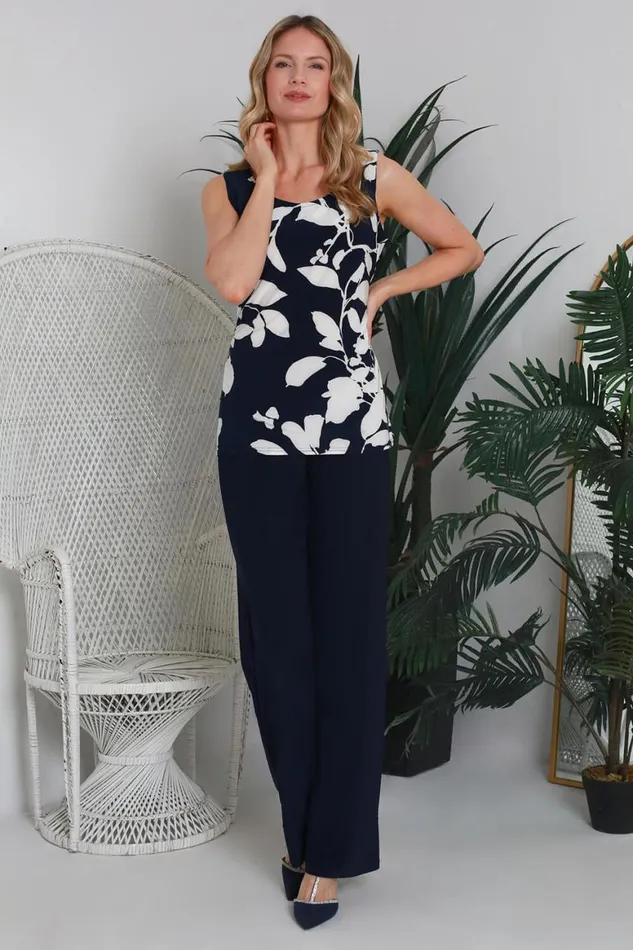 Women Navy Julianna Floral Print Jersey Vest Roman Tops