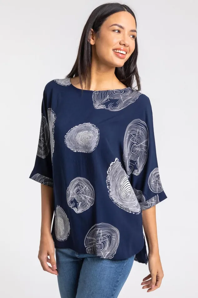 Women Navy Linear Abstract Print Tunic Top Roman Tops