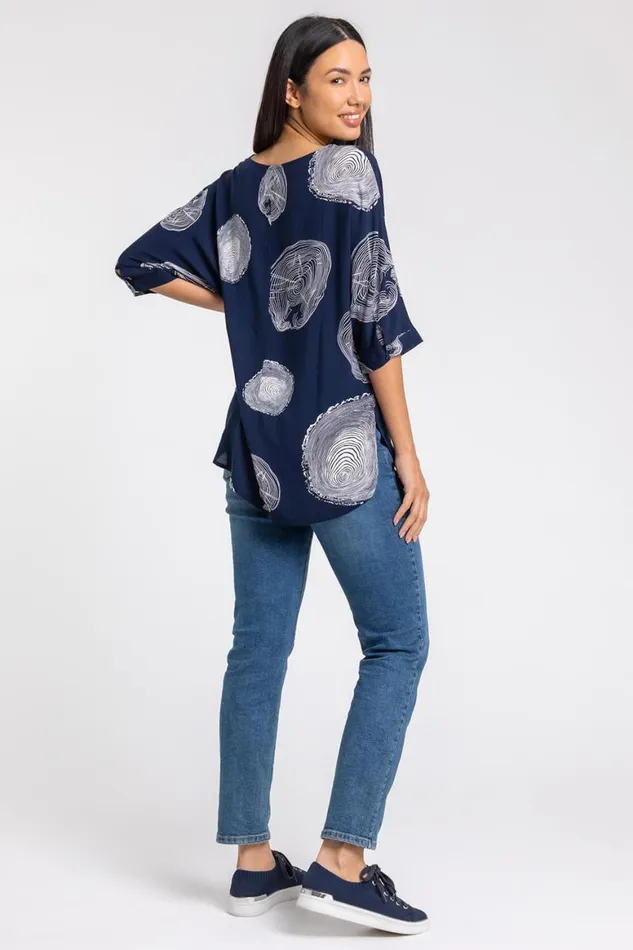 Women Navy Linear Abstract Print Tunic Top Roman Tops