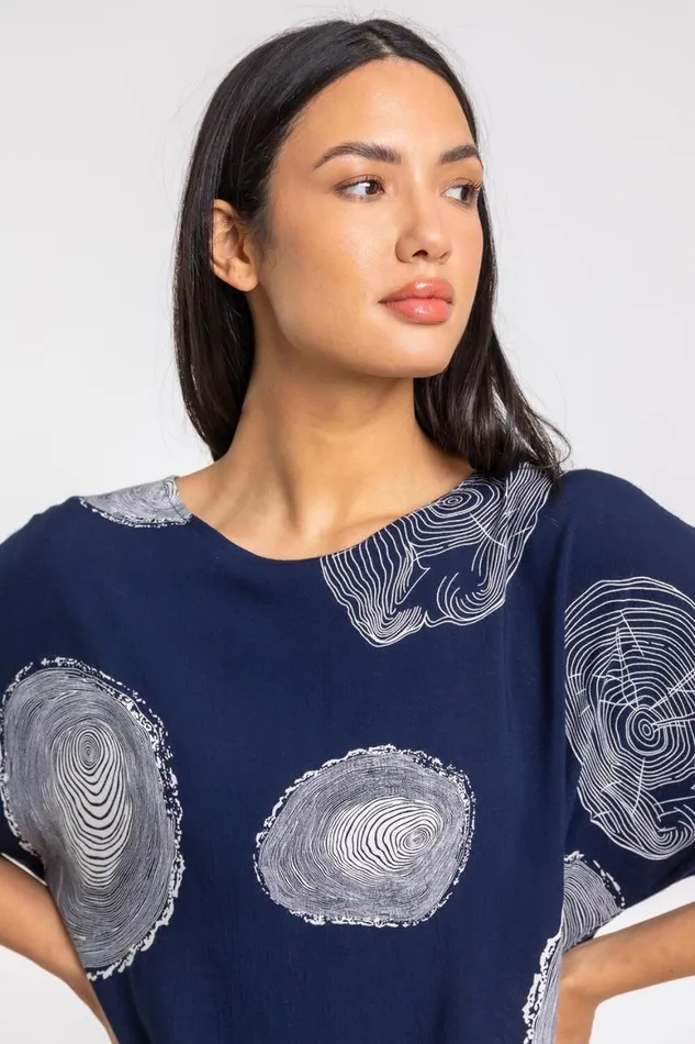 Women Navy Linear Abstract Print Tunic Top Roman Tops