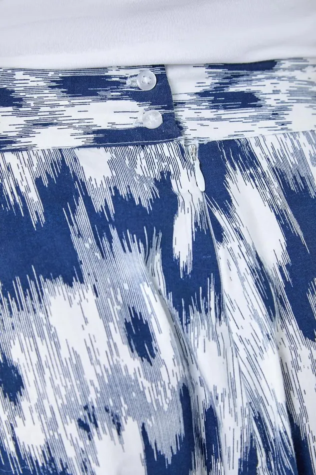 Women Navy Petite Abstract Print Cotton Pocket Skirt Roman Skirts