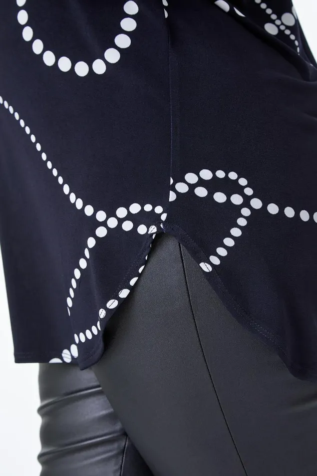Women Navy Petite Linear Spot Print Jersey Shirt Roman Tops