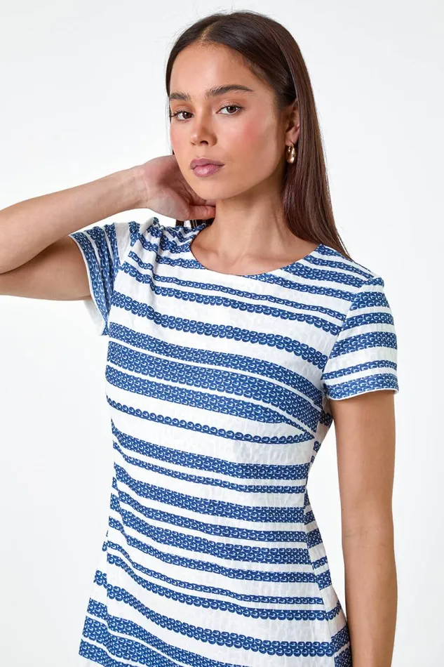 Women Navy Petite Textured Stripe Dress Roman Dresses