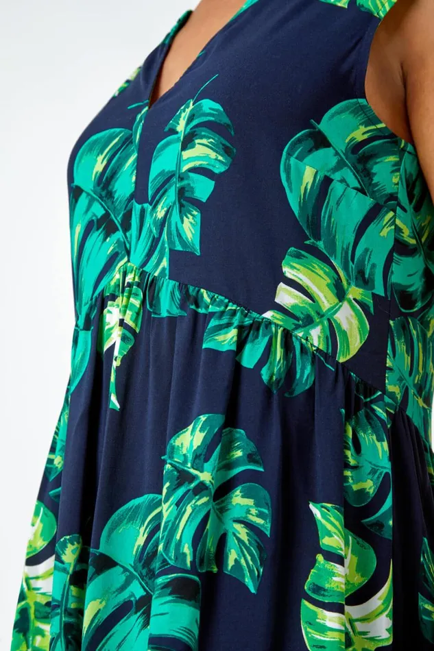 Women Navy Petite Tropical Print Smock Dress Roman Dresses