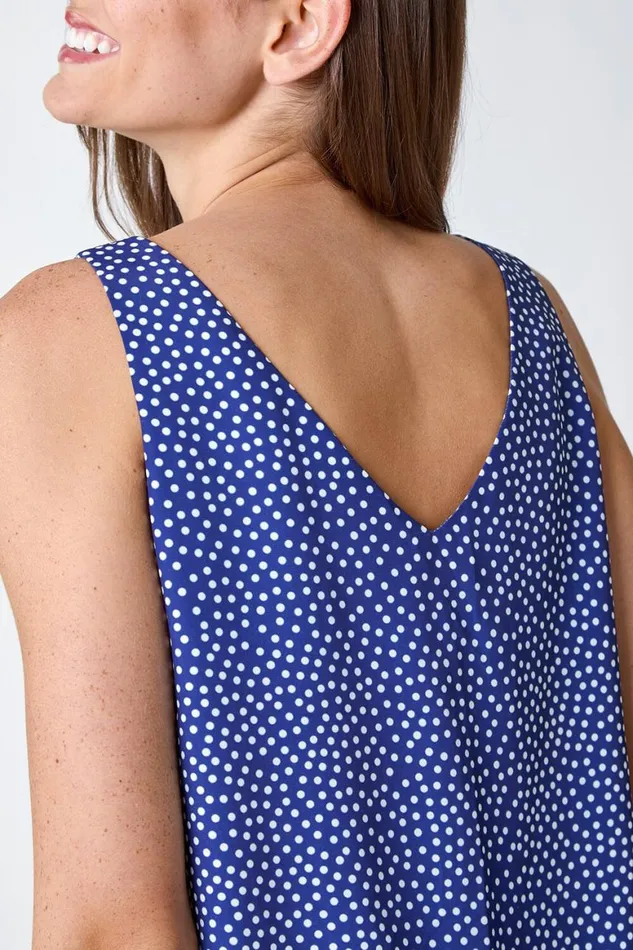 Women Navy Polka Dot Print VNeck Cami Top Roman Tops
