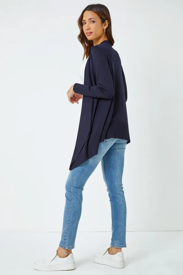 Women Navy Waterfall Front Knitted Cardigan Roman Knitwear