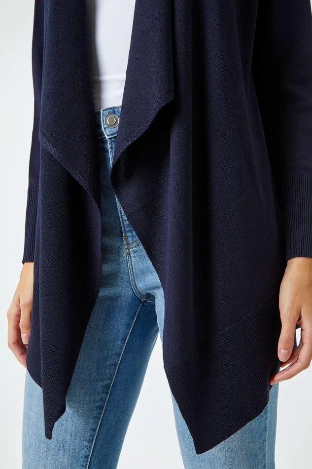Women Navy Waterfall Front Knitted Cardigan Roman Knitwear