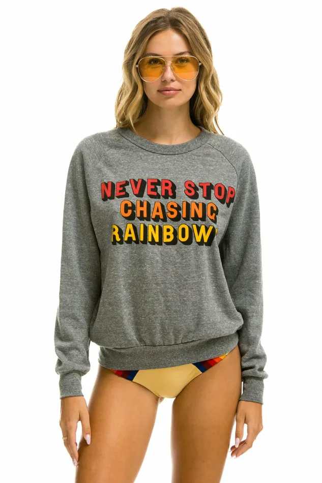 Women NEVER STOP CHASING RAINBOWS CREW SWEATSHIRT 8211 HEATHER GREY Aviator Nation UnisexCrewSweatshirt Women NEVER STOP CHASING RAINBOWS CREW SWEATSHIRT 8211 HEATHER GREY Aviator Nation UnisexCrewSweatshirt