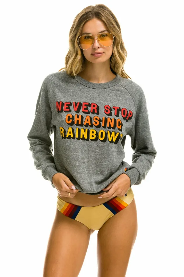 Women NEVER STOP CHASING RAINBOWS CREW SWEATSHIRT 8211 HEATHER GREY Aviator Nation UnisexCrewSweatshirt Women NEVER STOP CHASING RAINBOWS CREW SWEATSHIRT 8211 HEATHER GREY Aviator Nation UnisexCrewSweatshirt