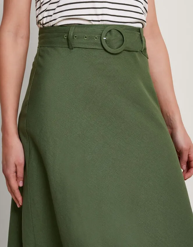Women Olive Belted Midi Skirt Green Monsoon Linen