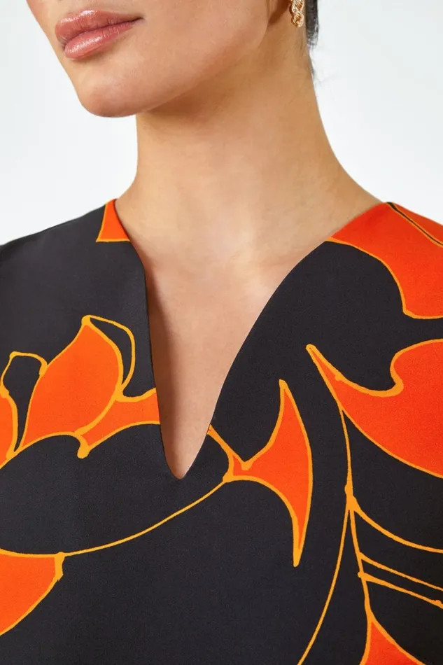 Women Orange LIMITED Floral Print Premium Stretch Dress Roman Dresses