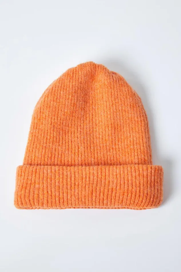 Women Orange Soft Ribbed Stretch Knit Hat Roman Hats