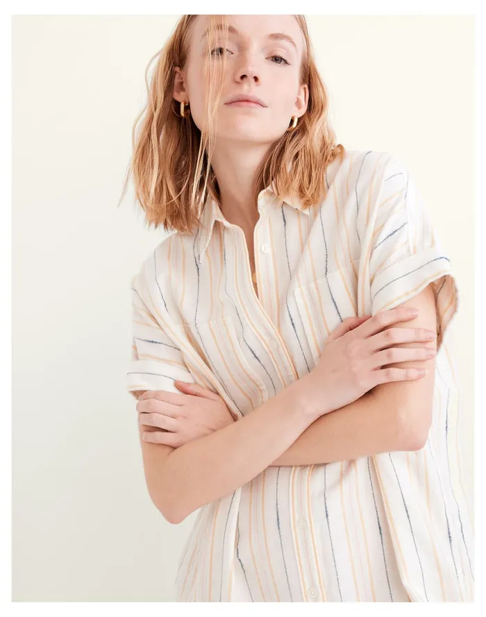 Women Oversized Midi Shirtdress In Ikat Stripe Wythe Stripe Mystic Yellow Madewell Dresses Women Oversized Midi Shirtdress In Ikat Stripe Wythe Stripe Mystic Yellow Madewell Dresses
