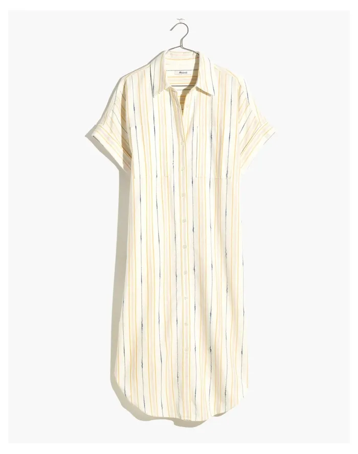 Women Oversized Midi Shirtdress In Ikat Stripe Wythe Stripe Mystic Yellow Madewell Dresses Women Oversized Midi Shirtdress In Ikat Stripe Wythe Stripe Mystic Yellow Madewell Dresses