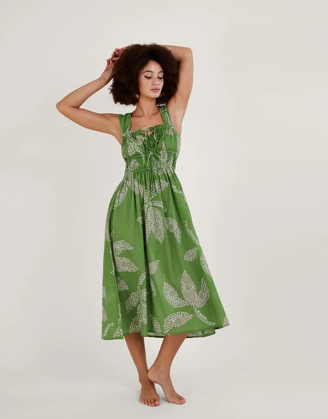 Women Palm Spot Print Midi Sundress In Sustainable Cotton Green Monsoon Dresses
