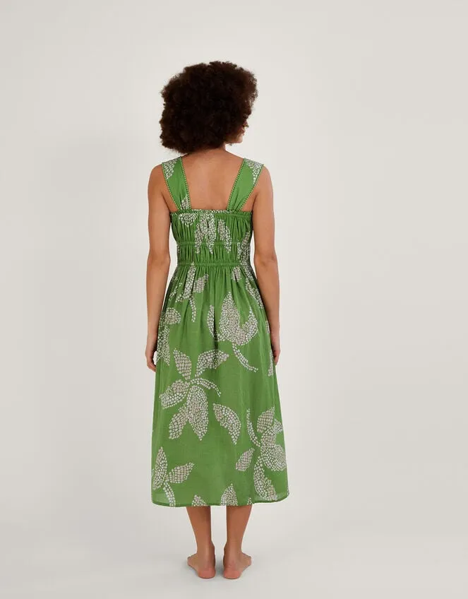 Women Palm Spot Print Midi Sundress In Sustainable Cotton Green Monsoon Dresses
