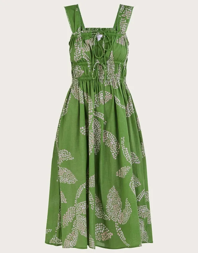 Women Palm Spot Print Midi Sundress In Sustainable Cotton Green Monsoon Dresses