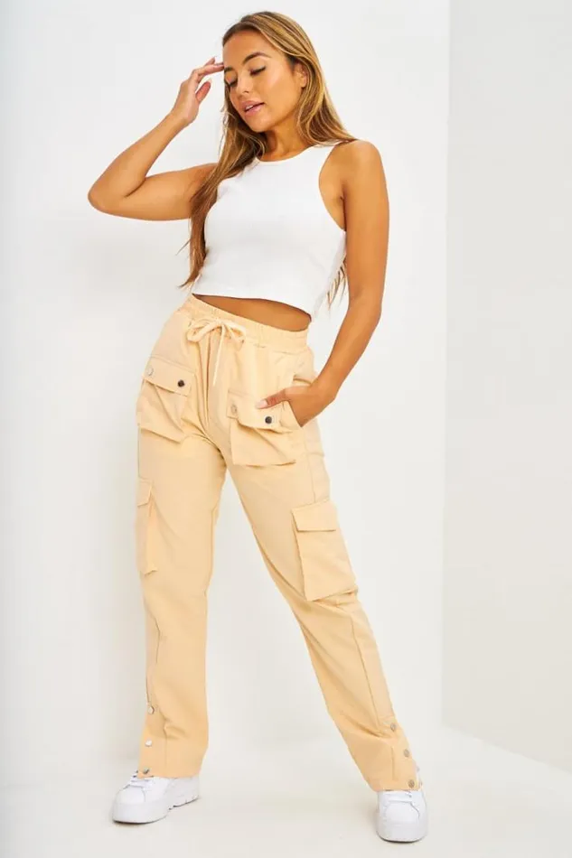 Women Pantalon Cargo Poches Plaques Beige Beige Brentiny Paris Pants